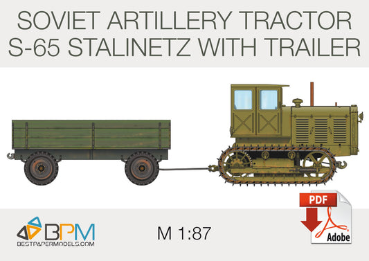 Soviet artillery tractor S-65 Stalinetz with trailer